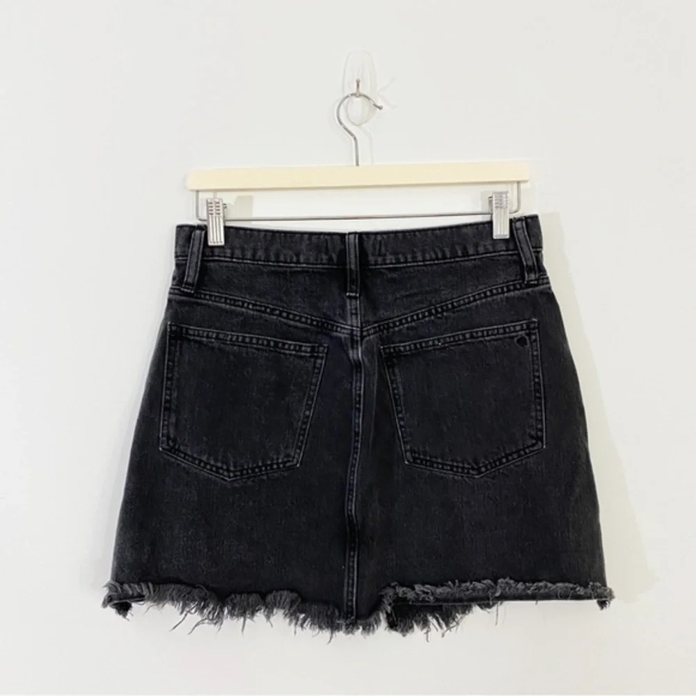 Madewell 28 Rigid A-Line Black Denim Jean‎ Skirt Frayed Hem